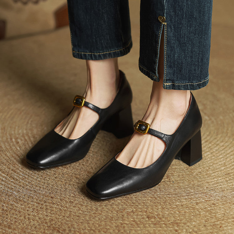 Soleilé — Leather Square-Toe Pumps