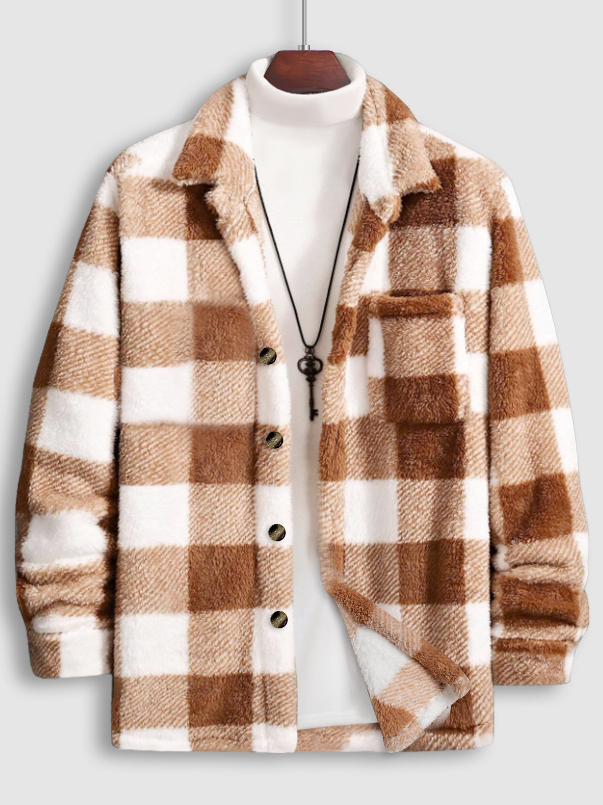 Vellure — Plaid Elegance Faux Fur Jacket