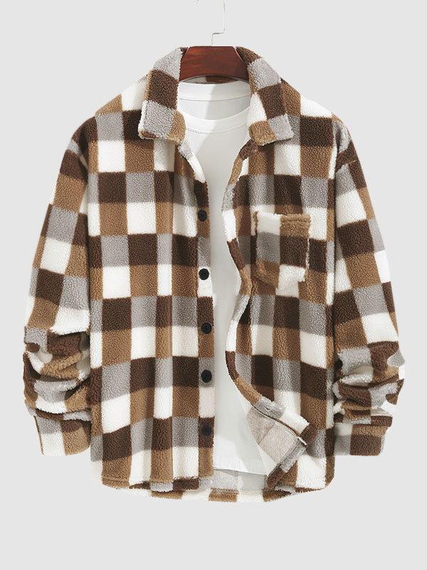 Vellure — Plaid Elegance Faux Fur Jacket