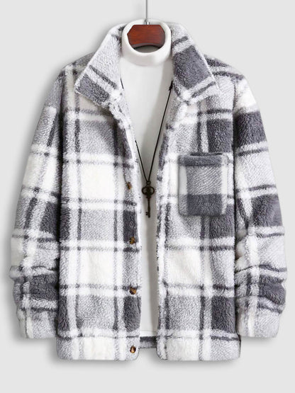 Vellure — Plaid Elegance Faux Fur Jacket