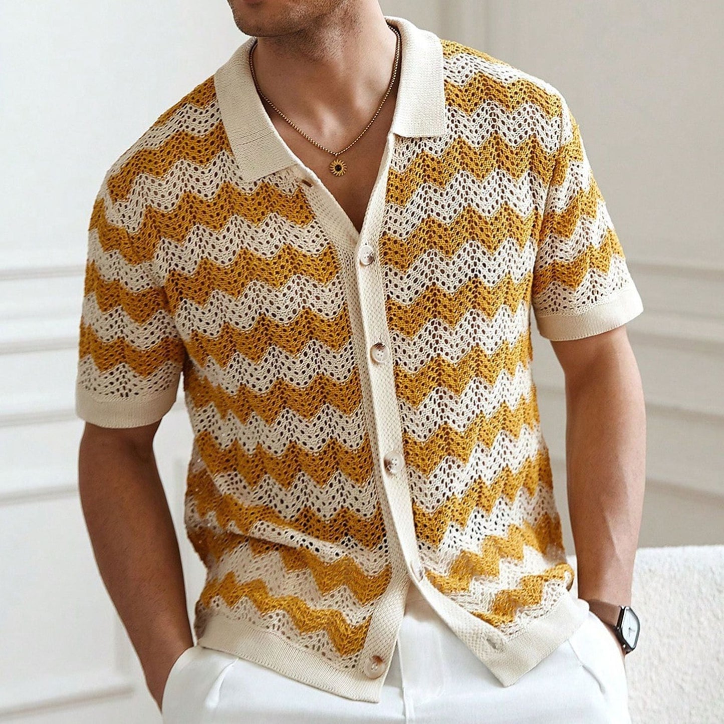 AURELLE — Chevron Knit Shirt