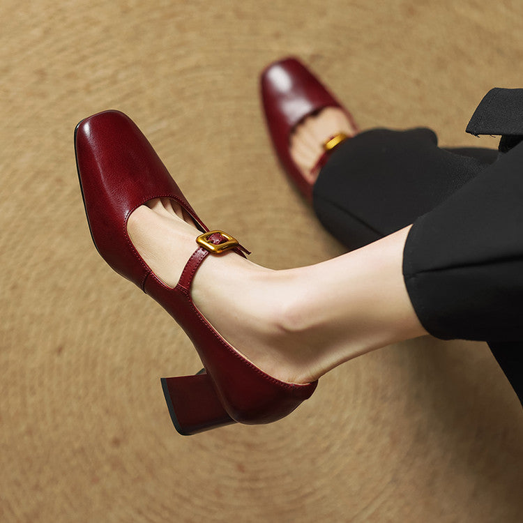 Soleilé — Leather Square-Toe Pumps