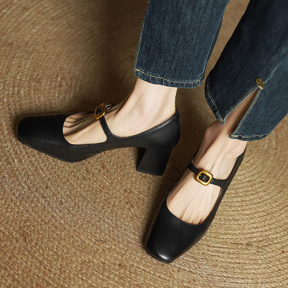 Soleilé — Leather Square-Toe Pumps