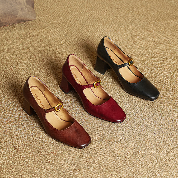 Soleilé — Leather Square-Toe Pumps