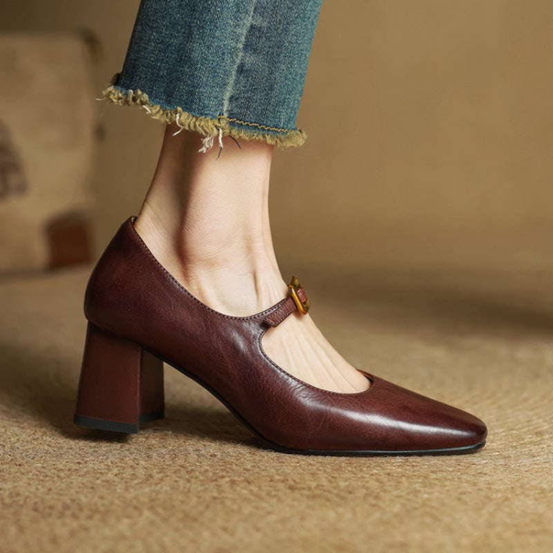 Soleilé — Leather Square-Toe Pumps