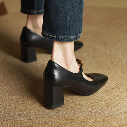 Soleilé — Leather Square-Toe Pumps