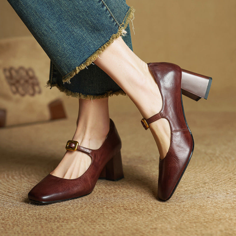 Soleilé — Leather Square-Toe Pumps