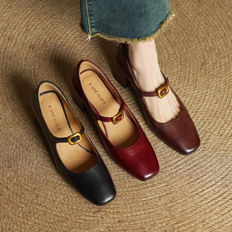 Soleilé — Leather Square-Toe Pumps