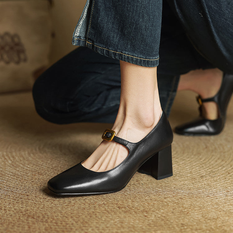 Soleilé — Leather Square-Toe Pumps