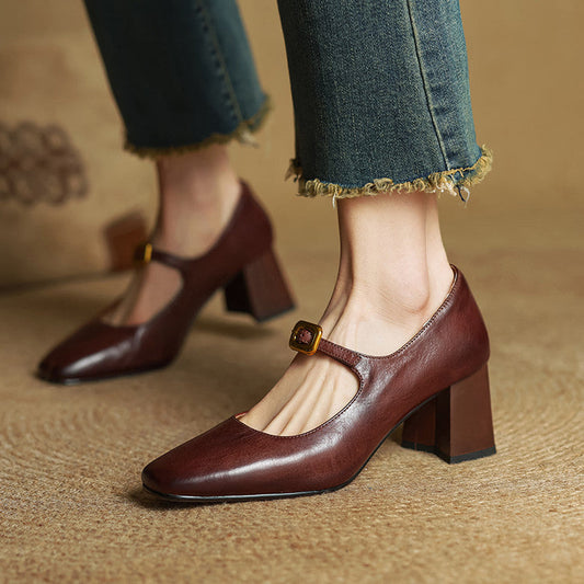 Soleilé — Leather Square-Toe Pumps