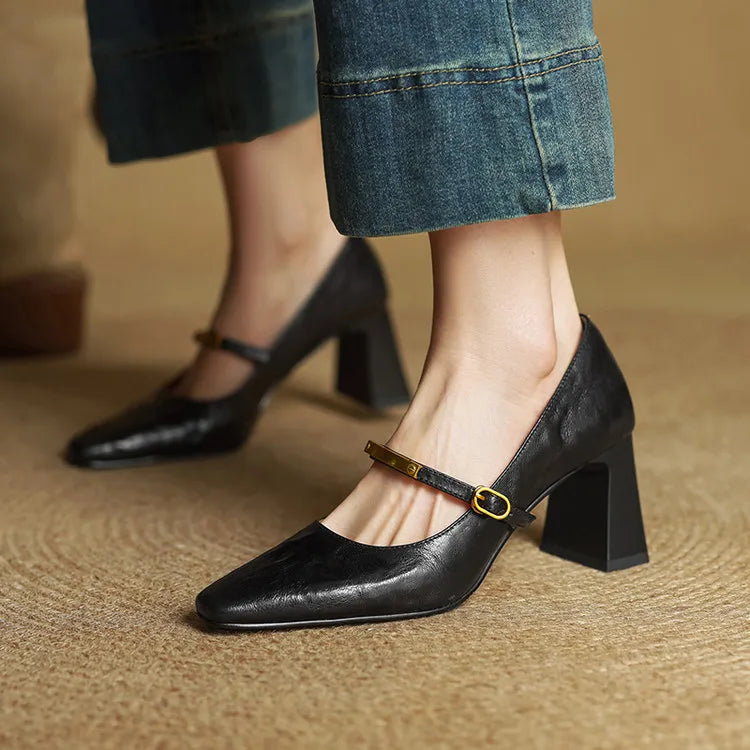 Aleria - Square-Toe Leather Pumps